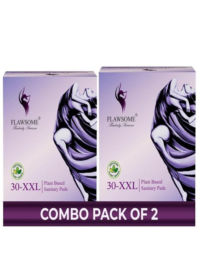 Flawsome 60 Pcs XXL size Ultra soft Plant Based Pads with wings for women & girls | Rash-Free, Leak-Proof with 100% Organic, Heavy Flow Protection Sanitary Pads with disposable Pouch - Image 1